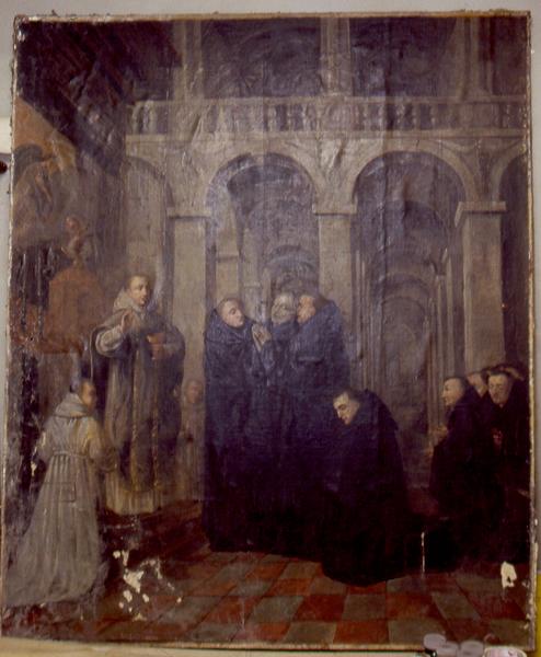 tableau : communion d'un moine bénédictin mourant, vue générale