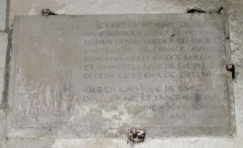 plaque funéraire (inscription funéraire) d'Anne Bordier, vue générale