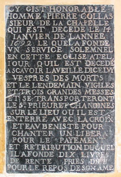 Inscription funéraire de Pierre Colas