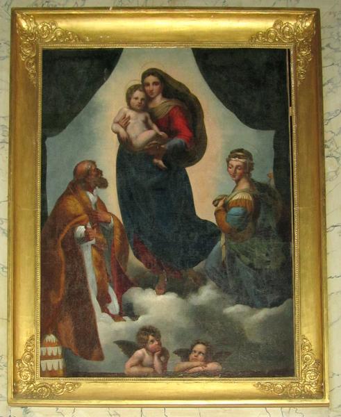 tableau : Vierge à l'enfant, Pape, sainte et angelot, vue générale