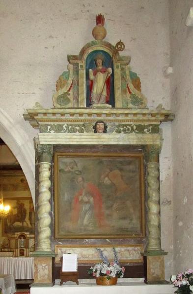 Retable de saint Lauréan (ou Lorian ?) avec tableau : Martyre de saint Lauréan et statue : Saint Lauréan