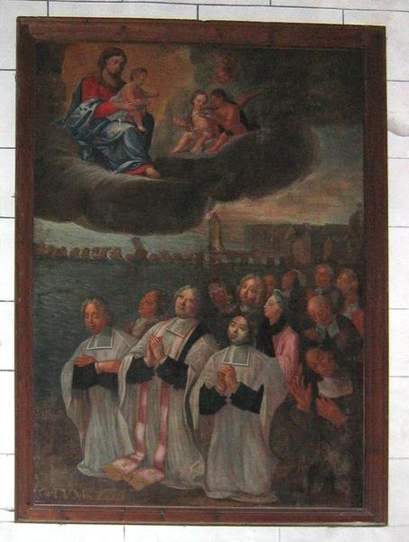 tableau ex-voto : Destruction du vieux pont de Blois lors de la crue de la Loire en 1716, vue générale