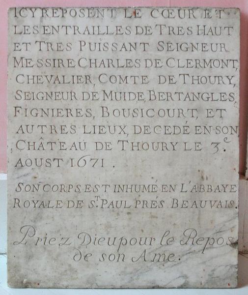 Inscription funéraire de Charles de Clermont