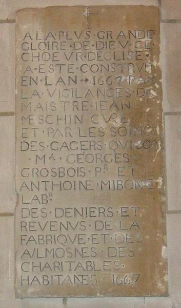 Plaque commémorative de reconstruction de l'église