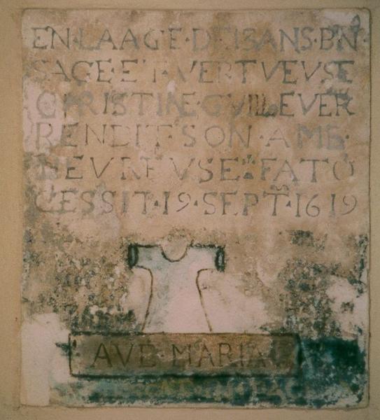 inscription funéraire de Christine Guillever, vue générale - © Ministère de la Culture (France), Conservation des antiquités et des objets d'art du Loir-et-Cher, tous droits réservés