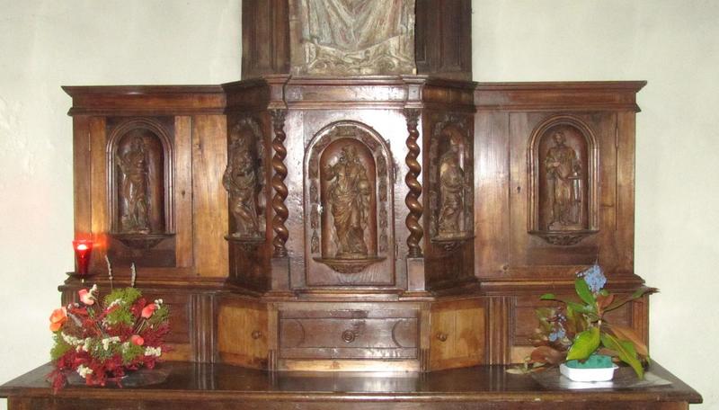 tabernacle, statuettes : Saint Jean-Baptiste, Saint Pierre, Christ, Evêque, Saint Laurent, vue générale - © Ministère de la Culture (France), Conservation des antiquités et des objets d'art du Loir-et-Cher, tous droits réservés