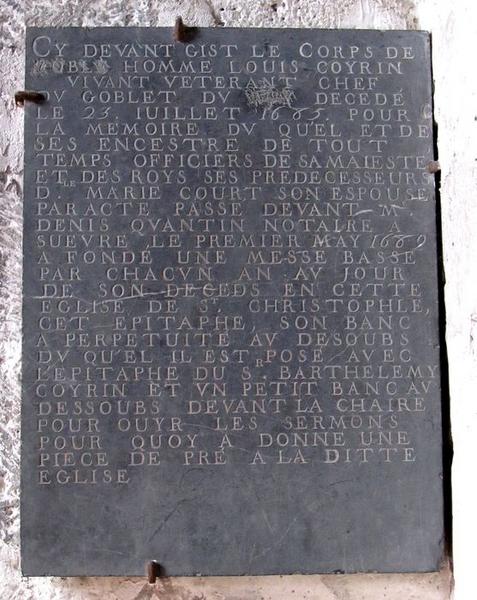 inscription funéraire de Louis Coyrin, vue générale