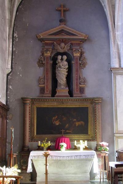 retable latéral nord, son tableau : Sainte Famille ou Adoration des bergers, vue générale - © Ministère de la Culture (France), Conservation des antiquités et des objets d'art du Loir-et-Cher – Tous droits réservés 