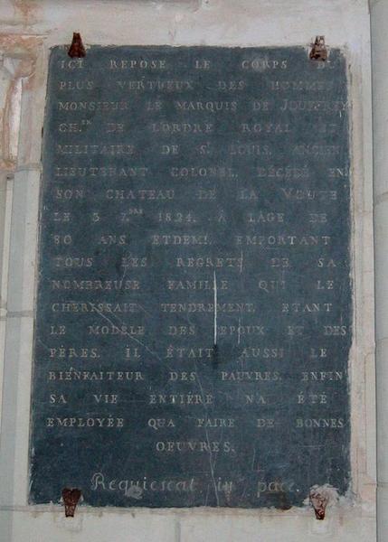 Inscription funéraire du Marquis de Jouffrey