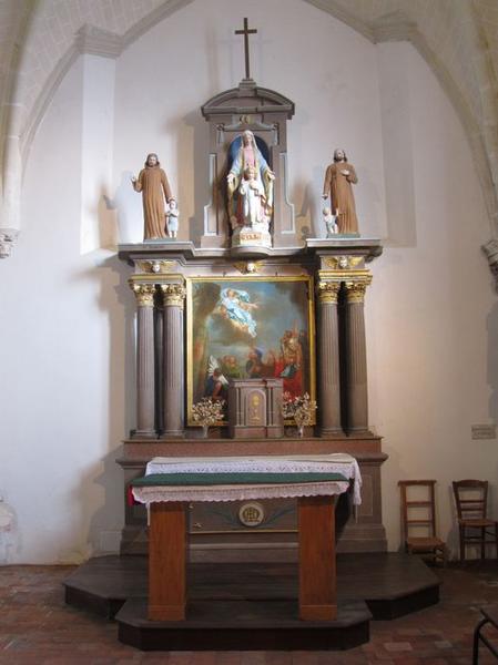 retable de l'autel de la Vierge, tableau : Assomption, statues : Saint Sylvain, saint Marcou, vue générale