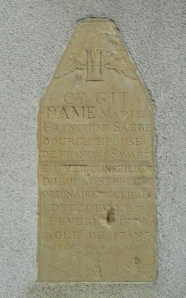 Inscription funéraire de Marie Françoise Sarrebource