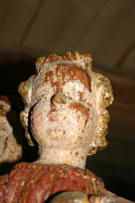 statue : Vierge à l'Enfant dite Vierge de Ravel, détail de la tête de l'Enfant