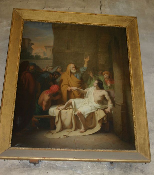 Tableau et son cadre : saint Pierre guérissant un paralytique