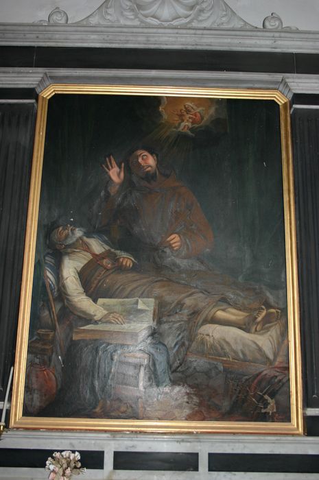 tableau et son cadre : Saint Jean de Dieu assistant un mourant