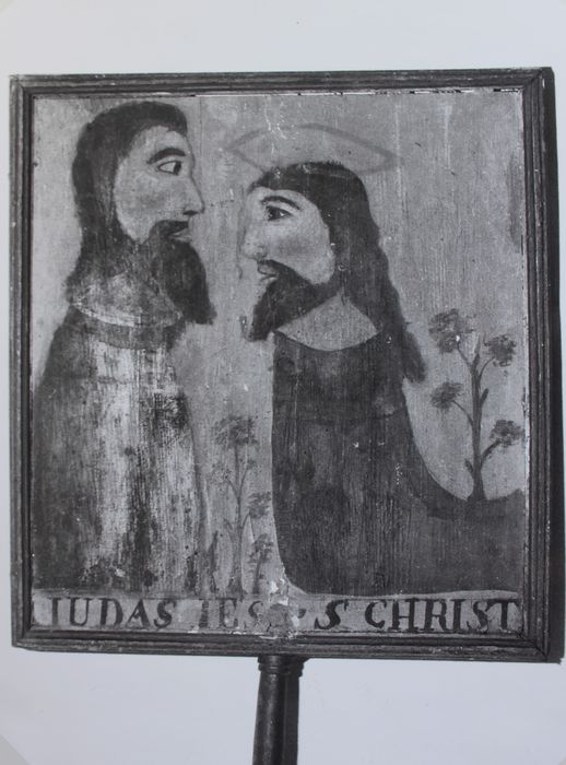 panneau peint : Judas et le Christ