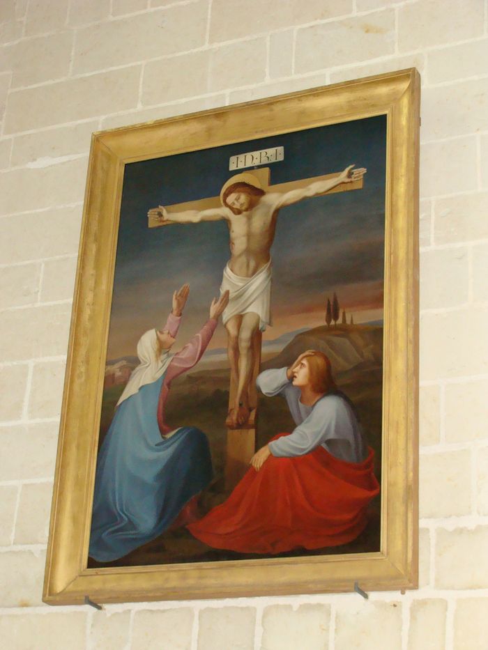 tableau : Le Christ en croix entre la Vierge et saint Jean