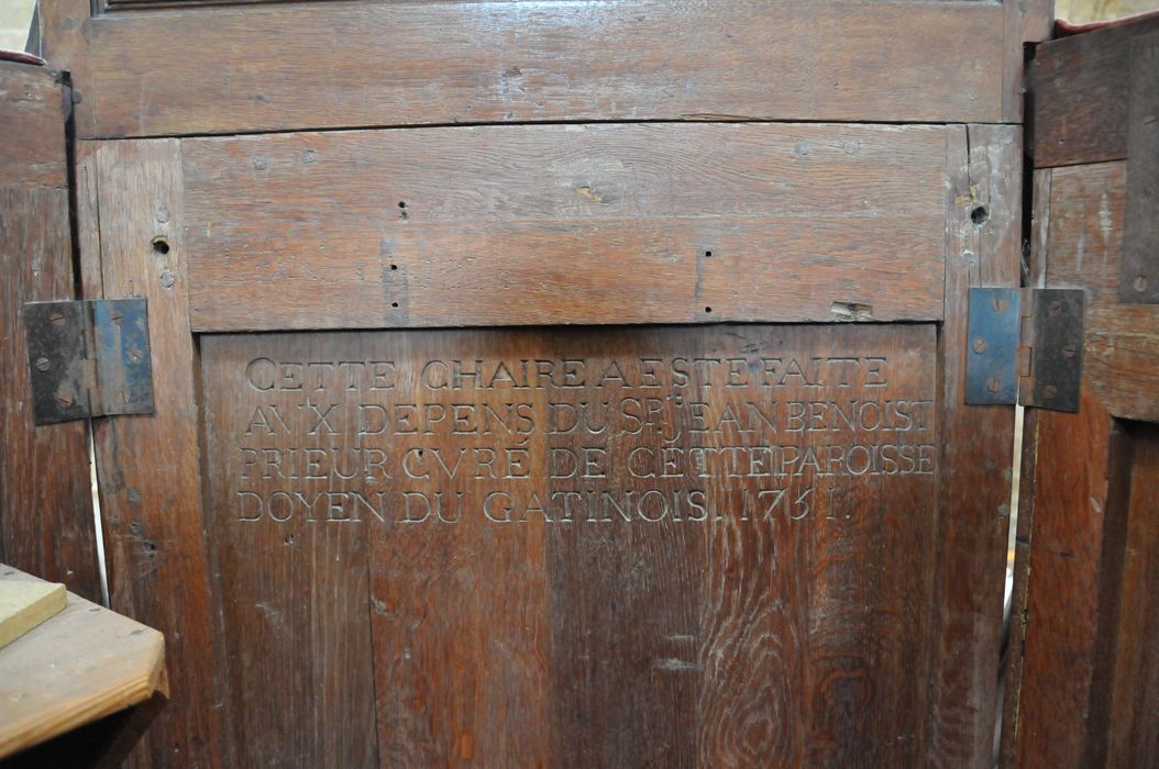 chaire à prêcher, détail de l'inscription