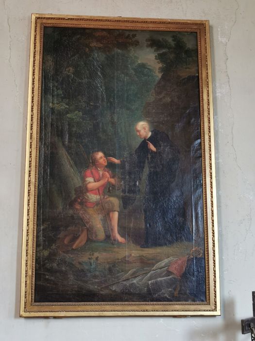 tableau : Saint Abbé (saint Avit ?) guérissant un enfant muet (ou un pélerin ?)