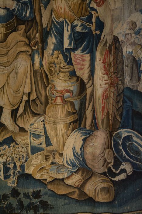 tenture d’Aubusson Scènes de l’histoire d’Achille : Briseis rendu à Achille par Agamemnon, détail