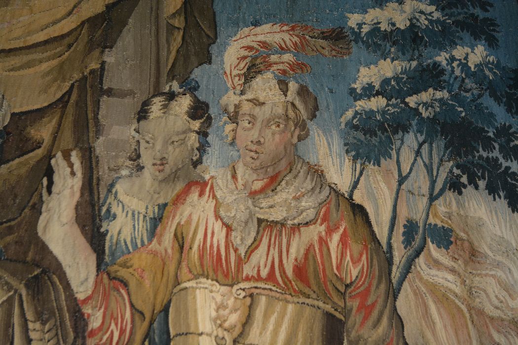 tenture d’Aubusson Scènes de l’histoire d’Achille : Briseis rendu à Achille par Agamemnon, détail