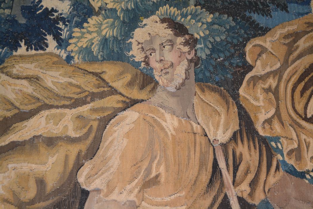 tenture d’Aubusson Scènes de l’histoire d’Achille : Achille reconnu par Ulysse chez le roi Lycomède, détail