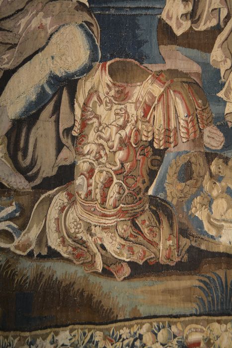 tenture d’Aubusson Scènes de l’histoire d’Achille : Thétis demande à Héphaïstos de forger de nouvelles armes pour Achille, détail