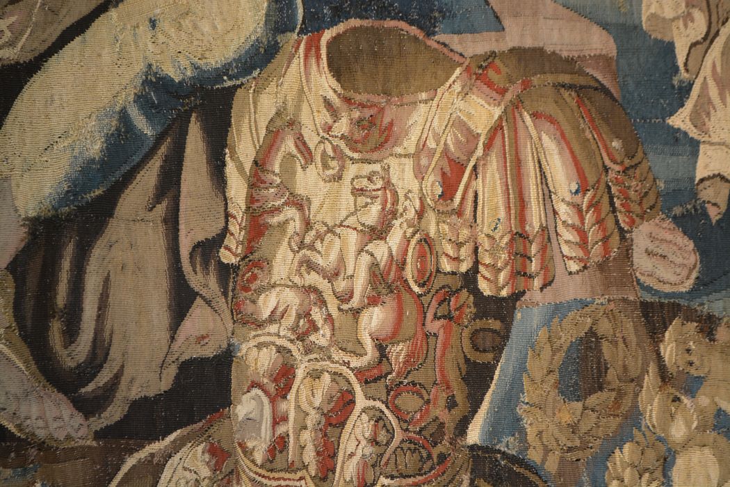 tenture d’Aubusson Scènes de l’histoire d’Achille : Thétis demande à Héphaïstos de forger de nouvelles armes pour Achille, détail