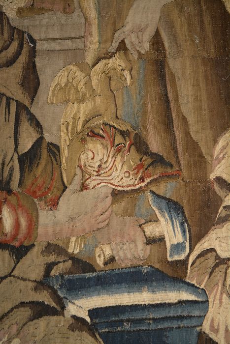 tenture d’Aubusson Scènes de l’histoire d’Achille : Thétis demande à Héphaïstos de forger de nouvelles armes pour Achille, détail