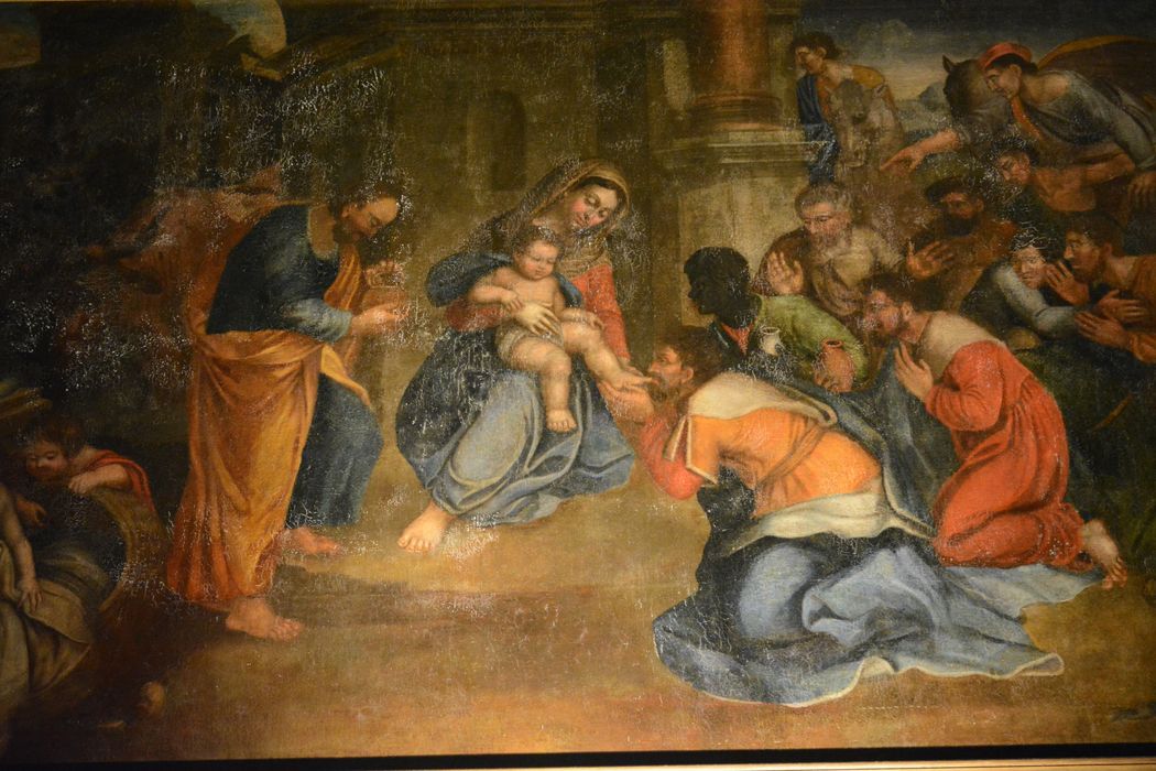 tableau : Adoration des bergers, vue partielle - © Ministère de la Culture (France), Conservation des antiquités et des objets d’art du Lot-et-Garonne – Tous droits réservés 