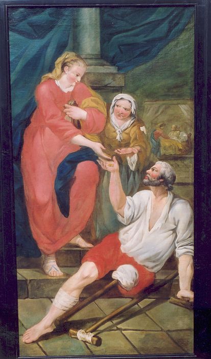 Tableau : Sainte Jeanne de Chantal donnant l'aumône