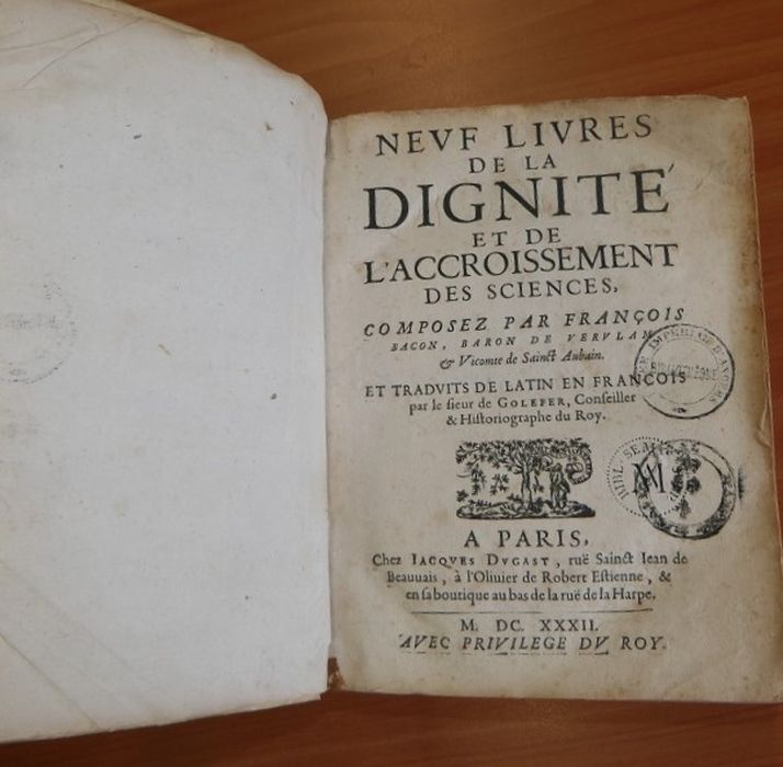 livre : Neuf livres de la Dignité et de l'accroissement des sciences de Francis Bacon