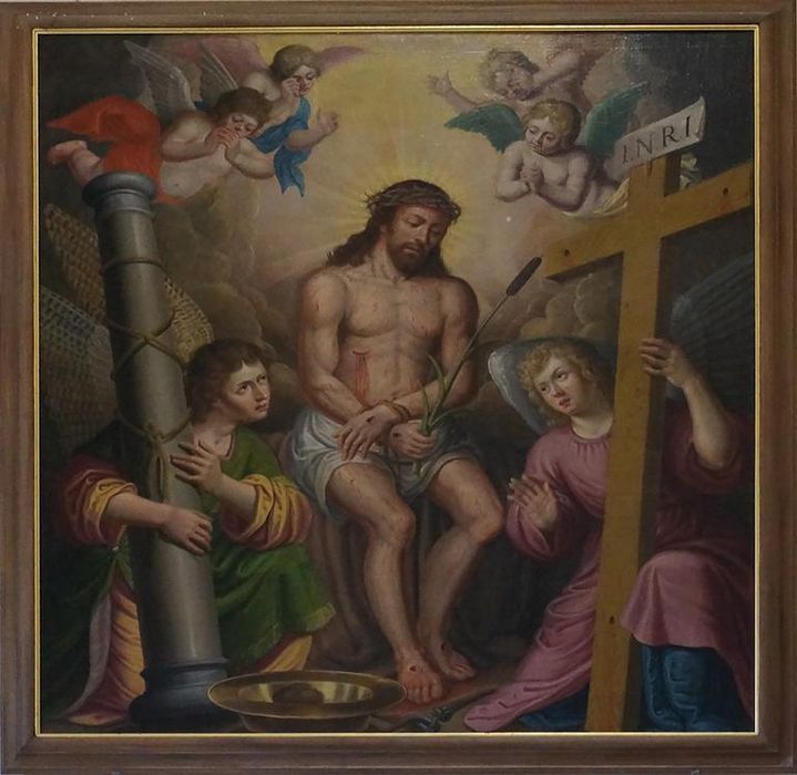 tableau : Christ à la couronne avec les symboles de la Passion portés par des anges (Le)