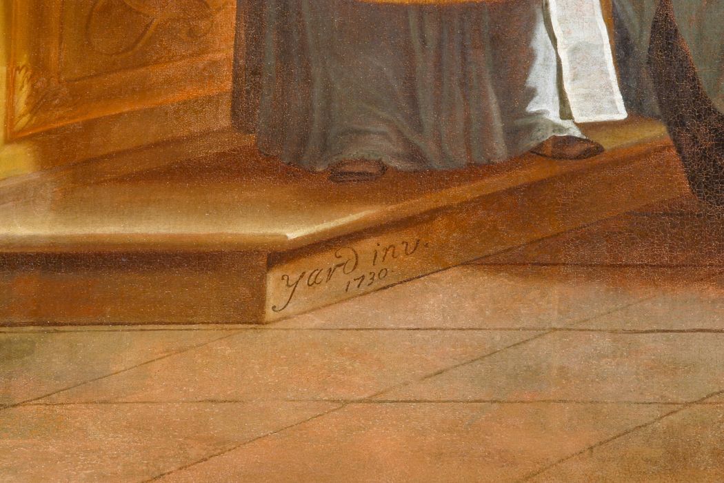 tableau, cadre : Pierre Fourier remettant leur insigne aux chanoines réguliers de Lorraine, détail - © Ministère de la Culture (France), Conservation des antiquités et des objets d’art de la Meuse – Tous droits réservés