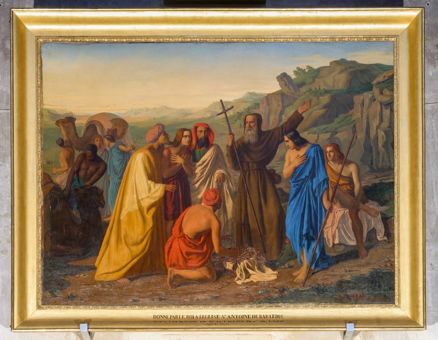 tableau, cadre : Saint Antoine ermite prêchant dans le désert - © Ministère de la Culture (France), Conservation des antiquités et des objets d’art de la Meuse, tous droits réservés