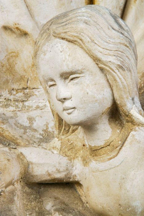 groupe sculpté : Education de la Vierge, détail - © Ministère de la Culture (France), Conservation des antiquités et des objets d’art de la Meuse, tous droits réservés