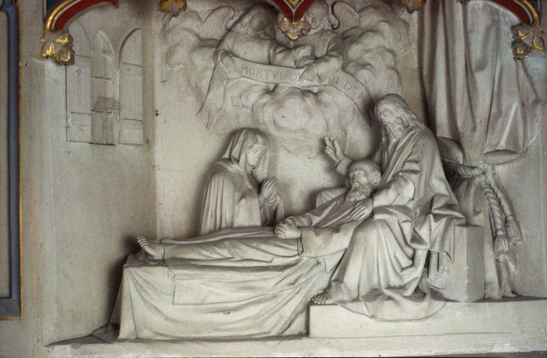 autel secondaire nord, détail d'un bas-relief : Mort de Joseph (la)