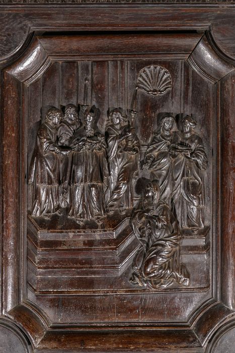 chaire à prêcher, détail d'un panneau : Présentation du Christ au temple