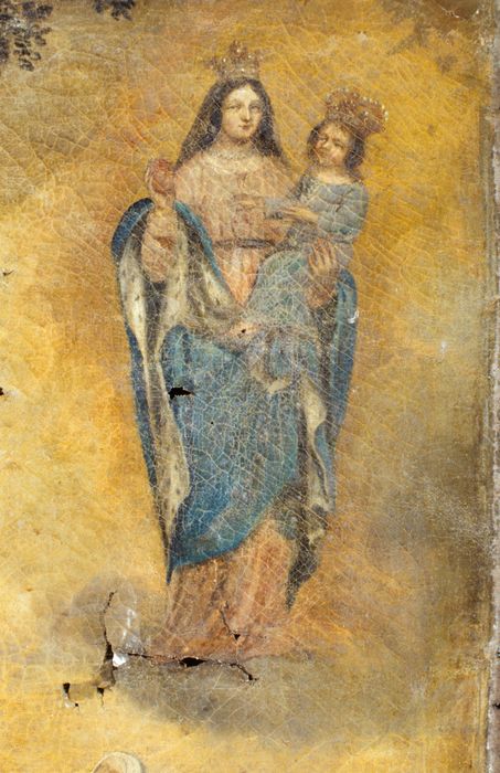 ex-voto : Deux donateurs agenouillés au pied de Notre-Dame de Benoîte-Vaux, détail - © Ministère de la Culture (France), Conservation des antiquités et des objets d’art de la Meuse - Tous droits réservés