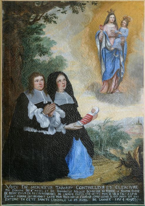 ex-voto : Deux donateurs agenouillés au pied de Notre-Dame de Benoîte-Vaux - © Ministère de la Culture (France), Conservation des antiquités et des objets d’art de la Meuse - Tous droits réservés
