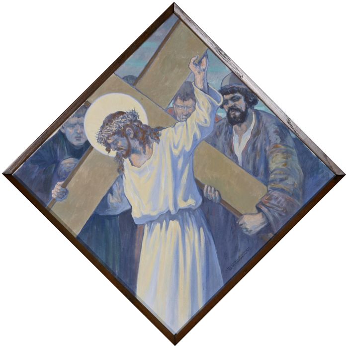 chemin de croix, étape n°5 : Simon le Cyrénéen aide Jésus à porter sa Croix