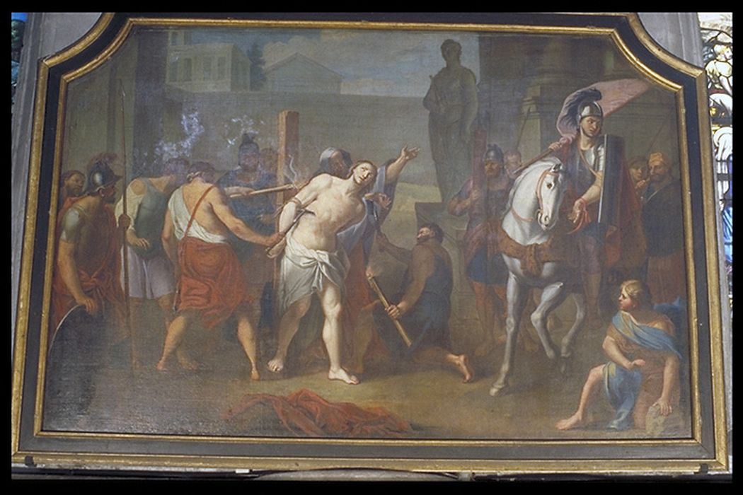 tableau, cadre : Saint Pantaléon griffé par un râteau