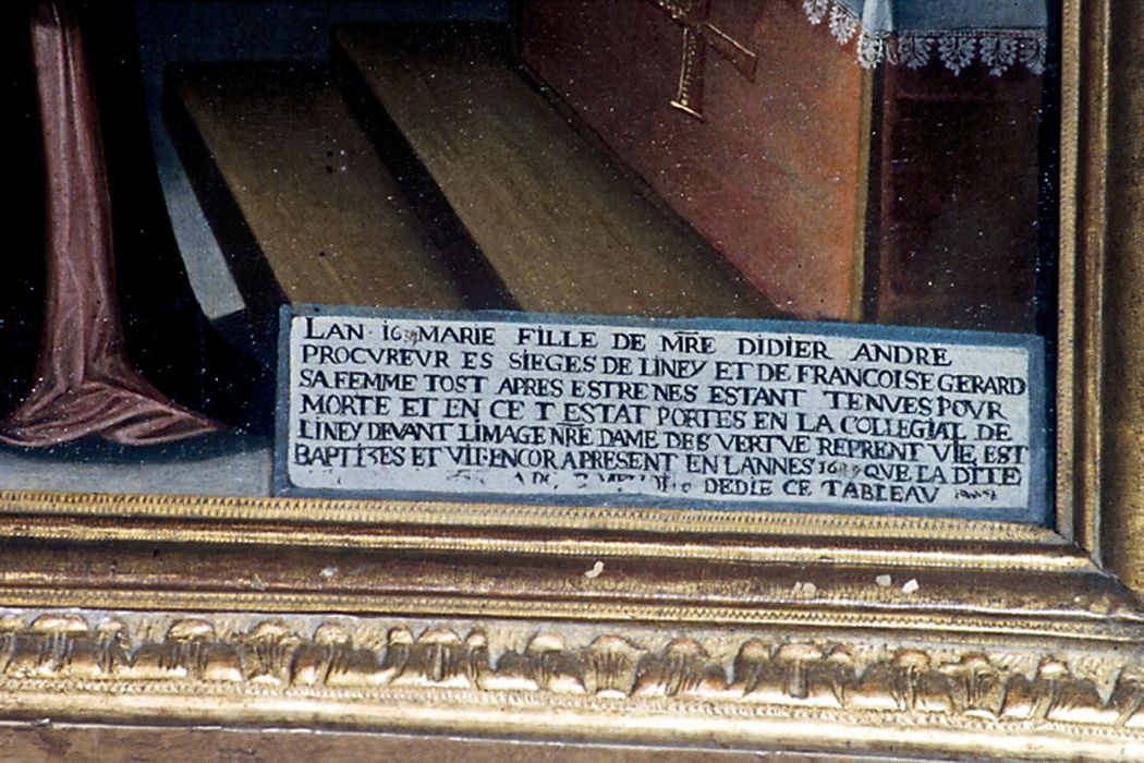 tableau ex-voto : Guérison de Marie André en 1633, détail