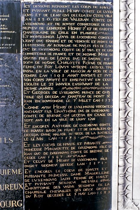 plaque funéraire (inscription funéraire) en mémoire des princes de Luxembourg