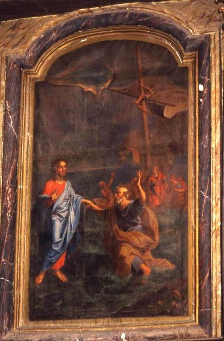tableau : le Christ et saint Pierre marchant sur les eaux