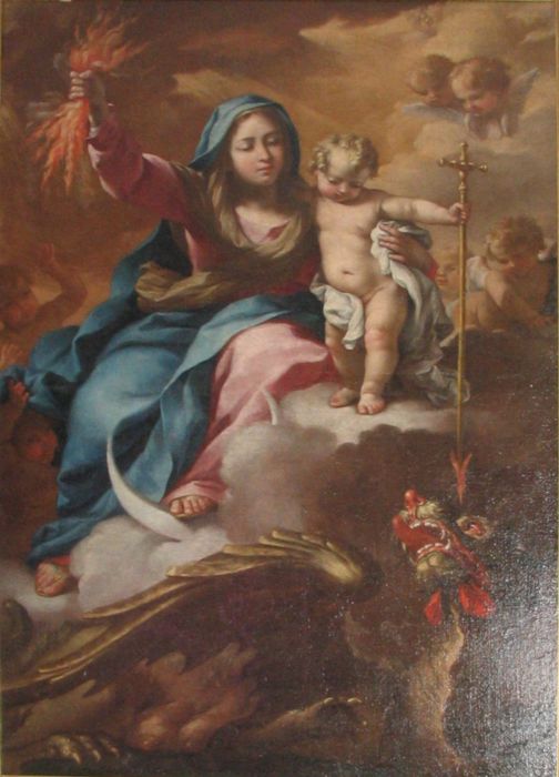 tableau : La Vierge et l'Enfant arrachant le feu au dragon, ou La Vierge et l'Enfant terrassant l'Hérésie