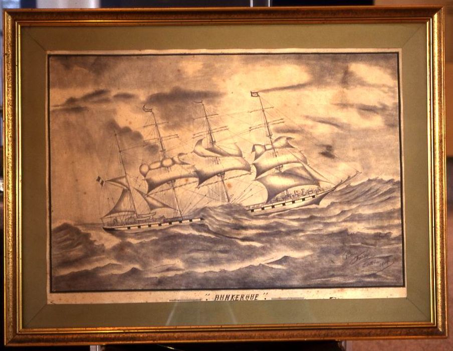 dessin et son cadre : Bateau nommé Le Dunkerque - © Ministère de la Culture (France), Conservation des antiquités et des objets d’art du Morbihan, tous droits réservés