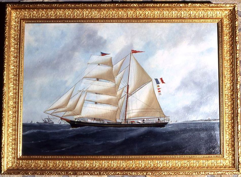 tableau et son cadre : Brick goélette nommé Le Marie Thérèse - © Ministère de la Culture (France), Conservation des antiquités et des objets d’art du Morbihan, tous droits réservés