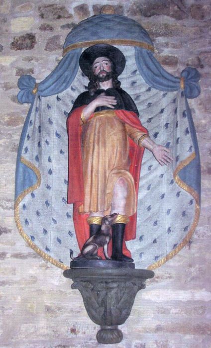 groupe sculpté, son dais et sa console : Saint Roch et son chien - © Ministère de la Culture (France), Conservation des antiquités et des objets d’art du Morbihan, tous droits réservés