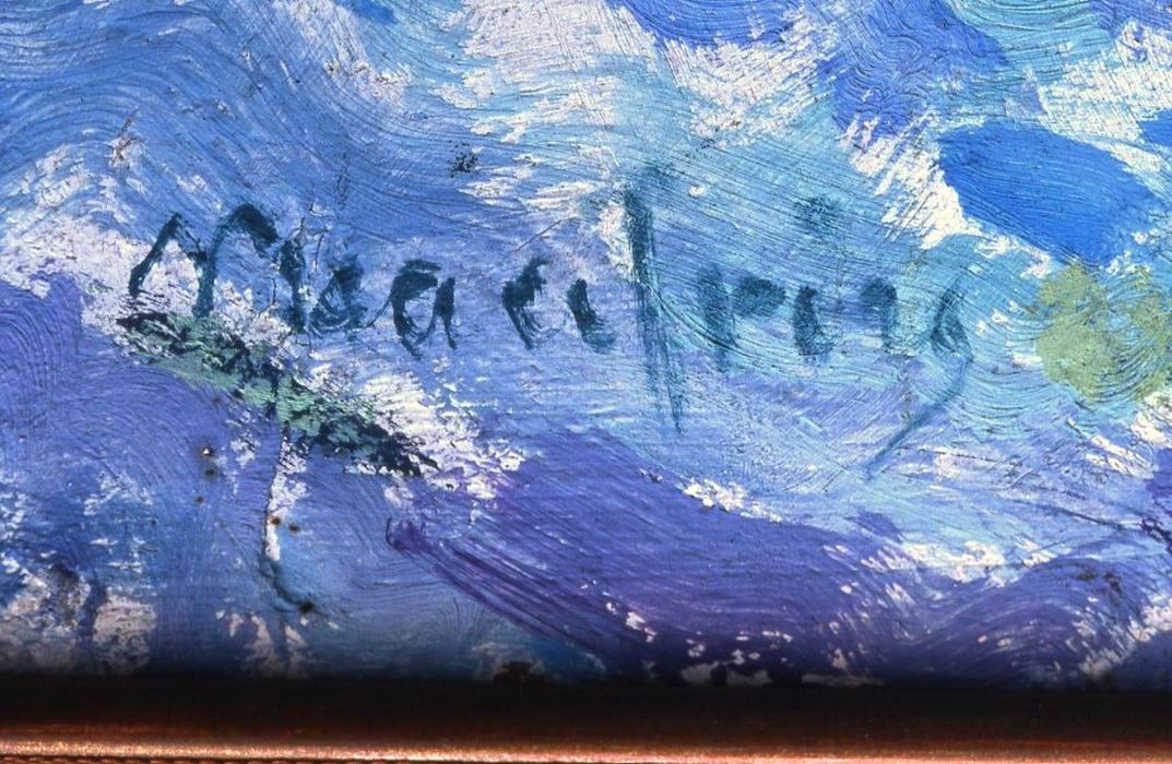 tableau et son cadre : Le Port de Larmor, détail - © Ministère de la Culture (France), Conservation des antiquités et des objets d’art du Morbihan, tous droits réservés
