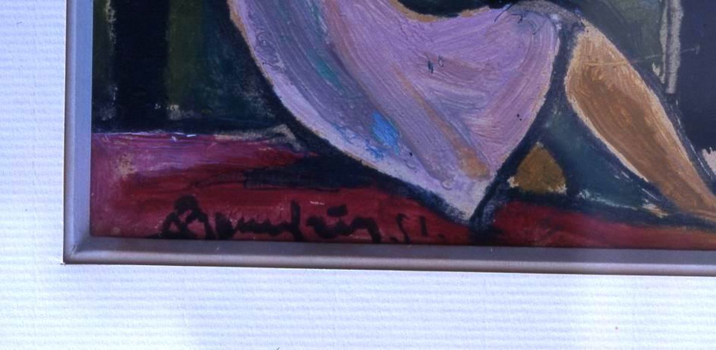 tableau et son cadre : Larmor ? Vue du port, détail - © Ministère de la Culture (France), Conservation des antiquités et des objets d’art du Morbihan, tous droits réservés